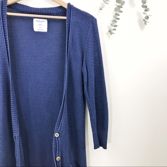 AEO Navy Duster Cardigan With Pockets Boho Indie - Picture 2 of 6